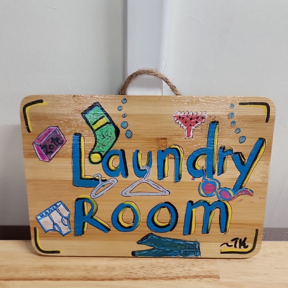 Landry Room Sign Hand Painted On Bamboo 10 X 7 Wall Art - Picture 6 of 7